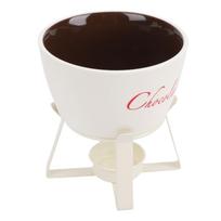 Chocolate Fondue Mug Ceramic Butter Warmer Chocolate Melting Cup with Fork for Home Kitchen White black