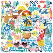 50 100Pcs Cartoon Fresh Summer Beach Surfing Graffiti Stickers Graffiti Stickers Car Decoration Stationery Notebook Stickers blue