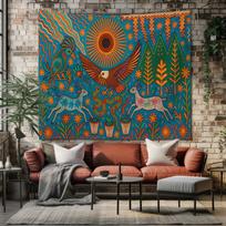 Vibrant Mexican Folk Art Tapestry Wall Hanging Colorful Boho Tribal Cultural Wall Art Gift For Art Lovers 74x94cm(29x37in) blue