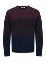 Only & Sons Megztinis 'ONSFELIX' ultramarino mėlyna (skaidri)  / ciklameno spalva / vyno raudona spalva