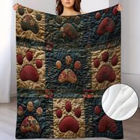 Vintage-style Animal Paw Print Patchwork Flannel Blanket, Warm, Comfortable, and Soft, Suitable for Sofas, Beds, Cars, Offices, Rooms, Camping, and Tr 75X95CM brown
