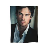 Damon Salvatore The Vampire Diaries Blanket Flannel Winter Ian Somerhalder Breathable Warm Throw Blankets for Bed Travel Quilt Size: 75*100cm, Weight: 230 GSM gray