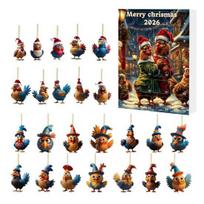 Creative Advent Calendar for Christmas Anticipation Chicken Calendars 2025, 24 Days 2D Flat Animal Ornament with Pendants Countdown Calendar, C black