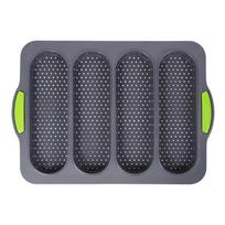 LMETJMA Silicone Loaf Pan Non-stick 4 Holes Baguette Pan Bread Baking Pan French Bread Baking Pan for Baguettes Hotdog JT368 žalia