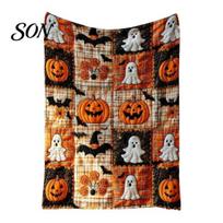 Holiday Gift for Family And Friends Pumpkin & Bat Throw Blanket, Halloween Soft Cozy Flannel Print Bed Cover Decorative Plaid Couch Sofa Bed, XL black