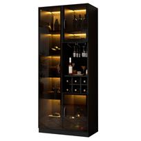 Stiklinė vitrina su LED apšvietimu, valdoma programėle, stiklinėmis durimis, vyno lentyna ir laikymo vieta, svetainės spintelė 60 x 36 x 160 cm juoda