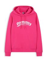 Tommy Jeans Megztinis be užsegimo 'ESS' fuksijų spalva / balta