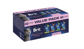 Brit Premium by Nature Cat Value Pack suaugusiems kastruotiems katėms, 40 x 100 g (švelnūs gabaliukai padaže)