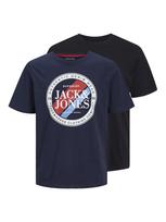 JACK & JONES Marškinėliai 'Loyd & Loof' tamsiai mėlyna / raudona / juoda / balta