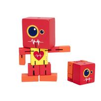 Wooden Expression Building Blocks Magic Cube Creative Deformation Robot Montessori Wood Puzzle Educational Toys Stress Relief raudona