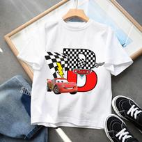 Lightning McQueen T-shirt Cute Cartoon Clothes A-Z Letter Printed Round Neck Boys' Top Sweating White Short Sleeve Birthday Gift 150 gray