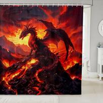 Western Dragon Shower Curtain Volcano Flame Mountain Mystery Ancient Animals Retro Country Bathroom Decor Hooks W60H190(CM)-1 Pcs red