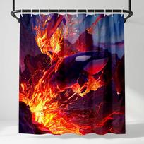Orca & Volcanic Lava Shower Curtain, Fantasy Killer Whale Jumping Through Fire, Dramatic Epic Art Bathroom Decor W90H180(CM)-1 Pcs red