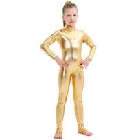 Unisex metalinis kombinezonas vaikams, Helovino kostiumas, ilgomis rankovėmis, pilno ilgio stovimos apykaklės body vaidmenų žaidimams ir šokių pasirodymams 140 beige