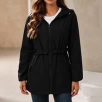 Women's Waterproof Rain Jacket Hooded Windbreaker Lightweight Water Resistant Coat with Pockets Adjustable Waist for Outdoor Activities S smėlis
