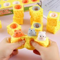 Pop Up Funny Mouse and Cheese Block Squeeze Anti-stress Toy Hide and Seek Figures Stress Relief Fidget Toys for  Adult
