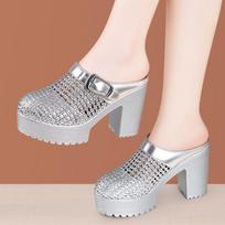 New Style Open-toe Flip-flops with Thick Heels and Thick Soles, Half-toe Shoes for Women 40 juoda