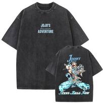 2026 Hot Sale Washed Vintage Anime Jojo Bizarre Adventure T-shirt Retro Manga Giorno Giovanna T Shirts Men Women Casual Cartoon Oversized T-shirts Top L black