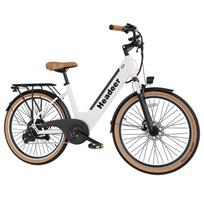 HEADEER BD26195 26 colių elektrinis dviratis kelionėms, 7 pavarų, anglies plieno rėmas, 350W variklis, 48V 11,5Ah baterija, elektrinis dviratis, didžiausias greitis 35 km/h balta