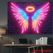 Neon Angel Wings Tapestry - Cyberpunk Style Wall Decor, Glowing Halo & Wings, Colorful Light Effect, Polyester, Multiple Sizes 100X70CM
