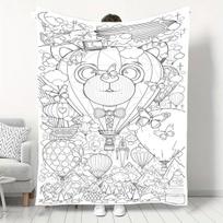 1pc Christmas and Halloween Printed Flannel Blanket, Animal Hot Air Balloon Theme Coloring Design, Hand-Drawn Style Creative Pattern, Soft, Skin-Frien 75X95CM gray