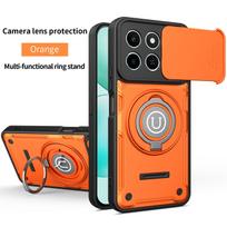 For Honor 400 Smart Armor Shockproof Hard Phone Case For Honor X7D Slide Lens Protection Magnetic Ring Stand Holder Back Cover black