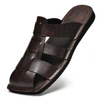 Big Size 48 Slides Sandals Handmade Closed Toe Slippers Slip-On Mules For Man Brown Leather Flat Sneakers Backless Casual Shoes 39 black