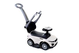 Paspiriamas vaikiškas automobilis-stumdukas su rankena, baltas