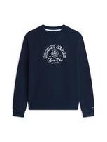 Tommy Jeans Megztinis be užsegimo 'Crest Logo' tamsiai mėlyna / balta