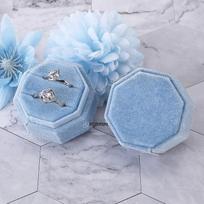 Aštuonkampė aksominė papuošalų dėžutė vestuvėms ar sužadėtuvių žiedams Light blue; Single ring box [can hold earrings] gray