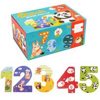 Wooden cartoon intelligence block puzzle digital mother animal cognition advanced building block puzzle 1-3 years old early education toy blue