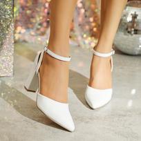 Moterų Mados Nauji Batai Balti Minkštos Odos Aukštakulniai Mielas Kaspinas Elegantiški Seksualūs Vestuvių Pobūvių Kulniukai Su Išpjovomis Smailūs Batai 38 beige