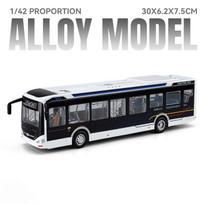 1:42 New Energy Bus Alloy Model Diecast Car Toys Sound Light Pull Back Doors Opened Miniature Vehices Children's Puzzle Toy Gift juoda