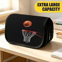 Double Layer Large Pencil Case, Vibrant Printed Pencil Pouch with Basketball Hoop Black Design, Fashion Storage Bag, Portable Pencil Case with Zipper, 20x9x11cm beige