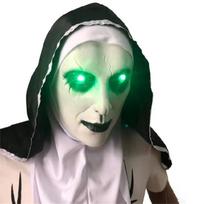Unisex baisi vienuolė Helovino kaukė Cosplay vienuolės galvos pilna kaukė švytinčia akimi beige