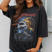 Daft Punk T Shirt Vintage Electronic Music Tee, Robot Helmet Graphic Shirt, Fren M black