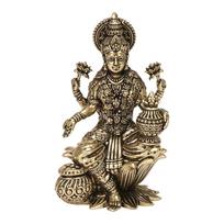 Goddess Lakshmi Sitting On Lotus Statue, Laxmi Murti, Bronze, Brass - 4 Inch black