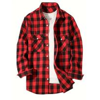Vyriški marškiniai Vienaeiliai Klasikiniai languoti Smart Casual Flaneliniai marškiniai Ilgomis rankovėmis Krūtinėje du kišenės dizainas Pavasaris Ruduo Vyriški viršutiniai drabužiai S raudona
