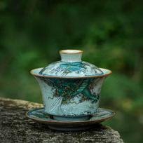1PCS ceramic gaiwan tea bowl Chinese retro handmade drawing twelve zodiac animals dragon made teacup high-end tea set gift gray