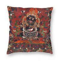 Mahakala Protector Of The Tent Tibetan Buddhism Pillowcase Polyester Linen Velvet Creative Throw Pillow Case Sofa Seater Cover Peach skin 18*18(CM)-1Pcs black