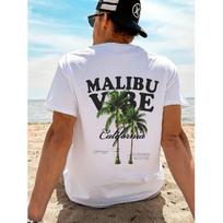 Men's Malibu Vibe California Graphic Tee, Relaxed Fit Short Sleeve Crew Neck Cotton Blend Shirt with Palm Tree Print for Beach Vacation Summer Casual S juoda