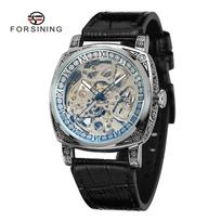 WINNER Mechanical Men Watch Casual Business Skeleton Hollow Out Male Wristwatch Leather Strap Man's Watches gray