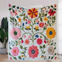 Vintage Floral Print Flannel Blanket - Soft Cozy All-Season Throw with Pastel Colors & Intricate Multicolor Floral Pattern, Polyester Fabric for Bed, 75X95CM orange