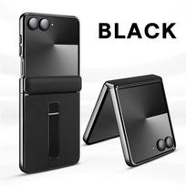 Skirta Samsung Galaxy Z Flip 7 - Aukščiausios kokybės odinis metalinis dėklas su stovu ir automatinio grįžimo spyruoklinės vyrių apsaugos dangteliu Galaxy Z Flip7 juoda