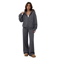 Women's Two Piece Sweatshirt Set with Wide Leg Pants Casual Track Suit for and Wear XXL gray