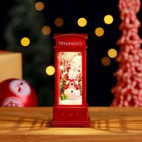 Christmas Decorations Santa Claus Illuminated Telephone Booth Small Oil Lamp Christmas Wind Lantern Gift Desktop Ornaments red