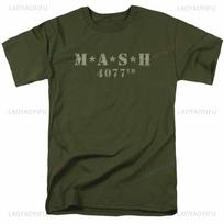 Mash Distressed Logo T Shirt Mens 4077 Licensed Classic TV Show Military Green High Quality Bra XXXL gray