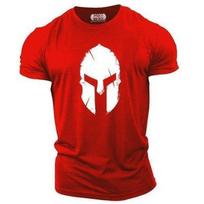 Summer Men's Casual T-shirt Retro Warrior Helmet Sparta 3D Printed Fitness Slim Short Sleeve Street Wear S raudona
