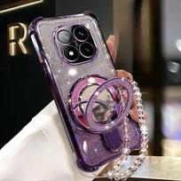 Skirta Xiaomi POCO X7 X6 X5 X3 NFC Redmi Turbo 4 3 Pro dėklas Blizganti dengta veidrodinė magnetinė telefono laikiklio apyrankė POCO X7 violetinė