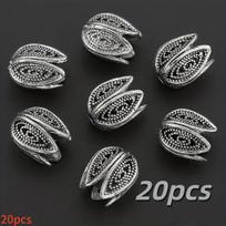 20 Retro Tulip Flower Bead Hats - Zinc Alloy 3D Carved Bead Spacers, Large Hole DIY Jewelry Making, Accessories for Bracelets, N gray